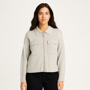 Saks Fifth Avenue Women’s Collared Zip Up Cardigan Sweater Oversized‎ in S